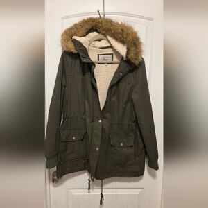 Bass Khaki Women's Utility Jacket with Faux Fur Trim